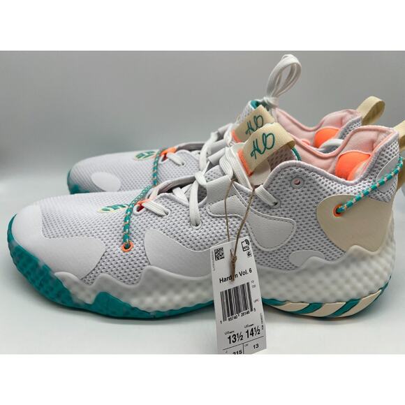 adidas Harden Vol. 6 The Bahamas White Aqua Men Basketball GW9031 Size 13.5 NWT